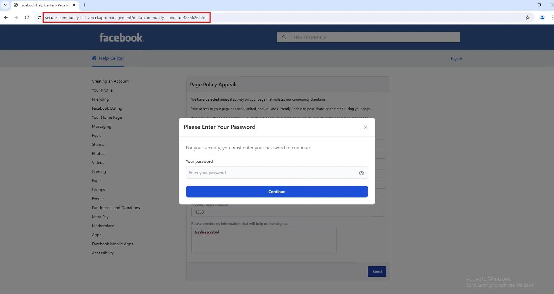 Η Vercel φιλοξένησε το Facebook phishing (Πηγή - Trellix)